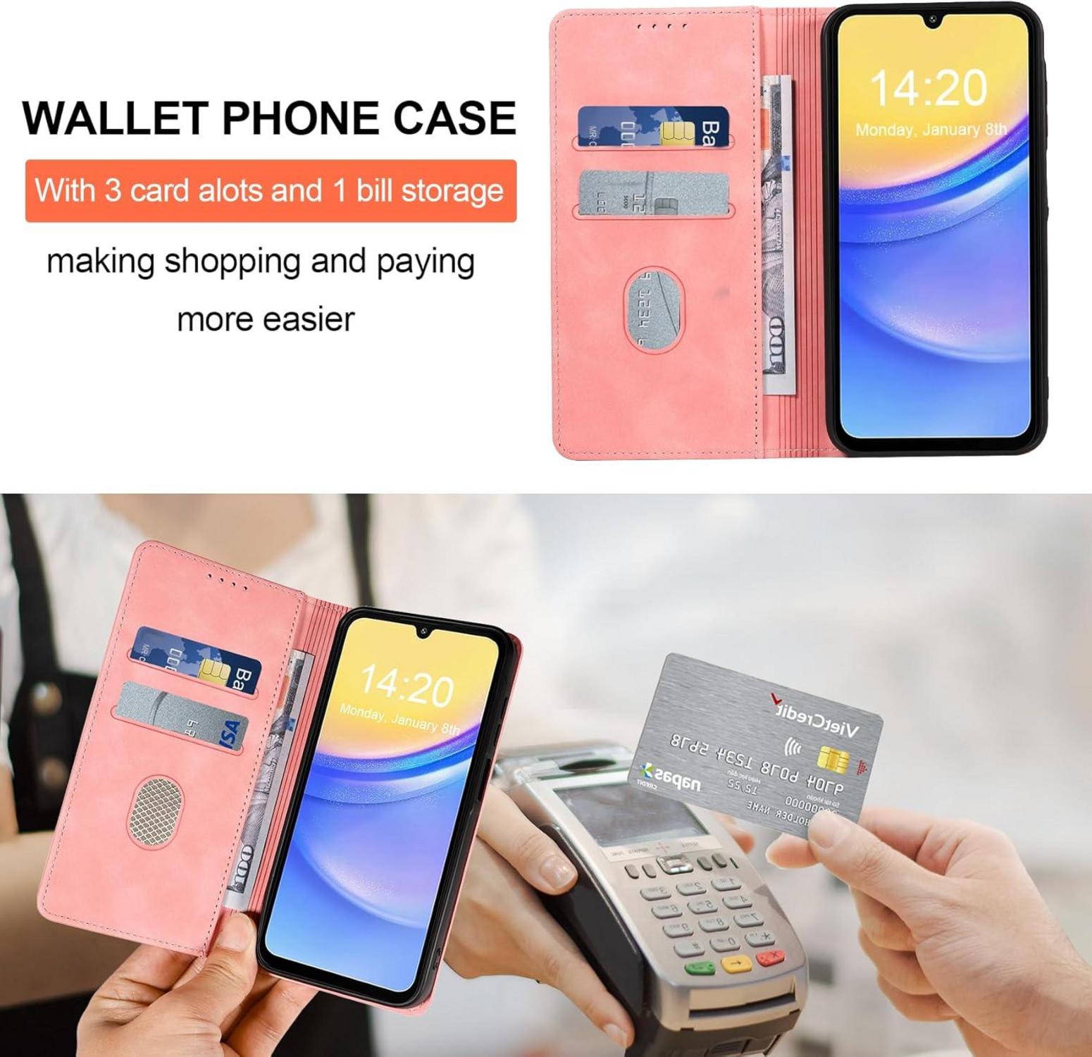 Handyhülle Samsung Galaxy A15 4G 5G Panzerfolie Leder RFID Schutz Flip