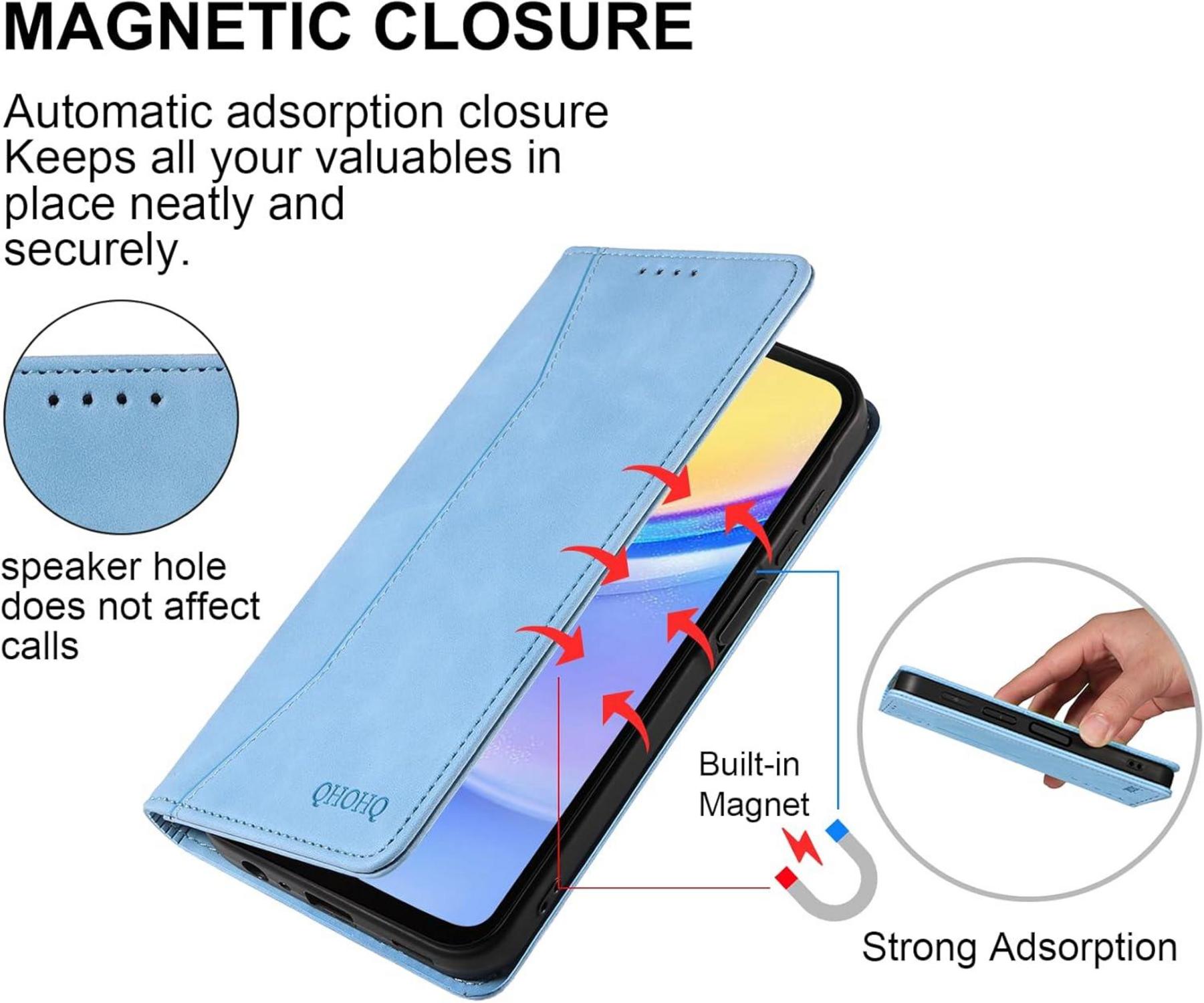 QHOHQ Samsung Galaxy A15 4G/5G Handyhülle Leder Flip Case