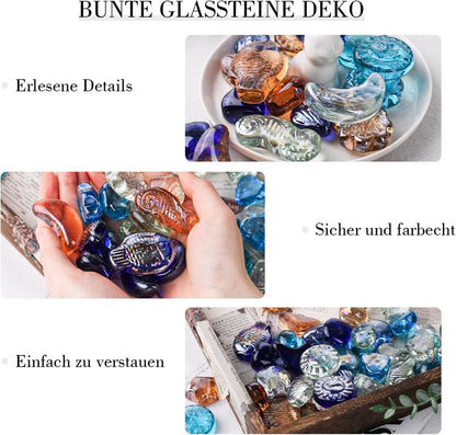 Glassteine Deko 910g Flache Glasnuggets für DIY Vasen Aquarien