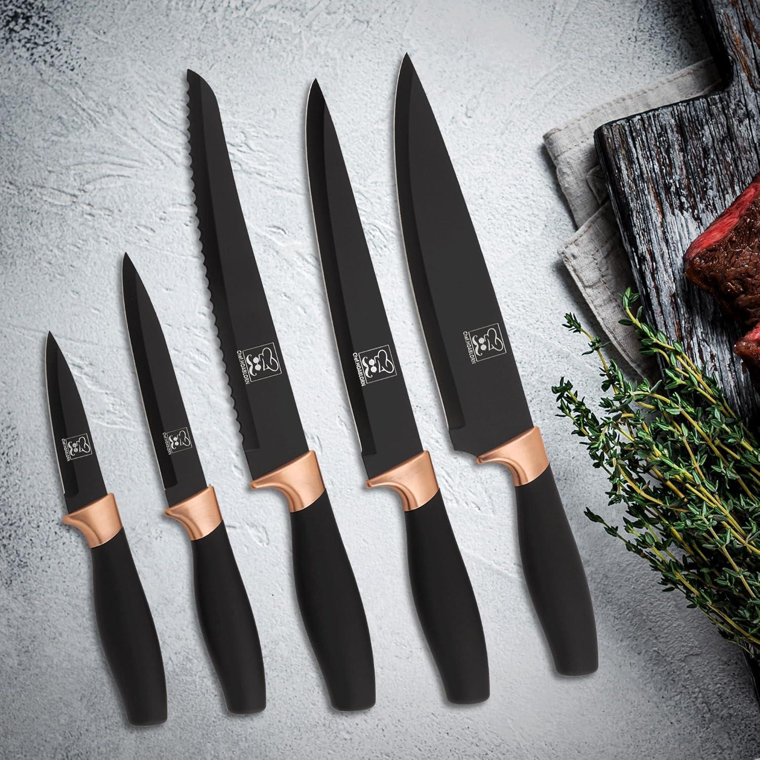 Chefhoablorn 15-TLG Profi Messerblock Set Edelstahl Küchenmesser Steakmesser mit Schärfer
