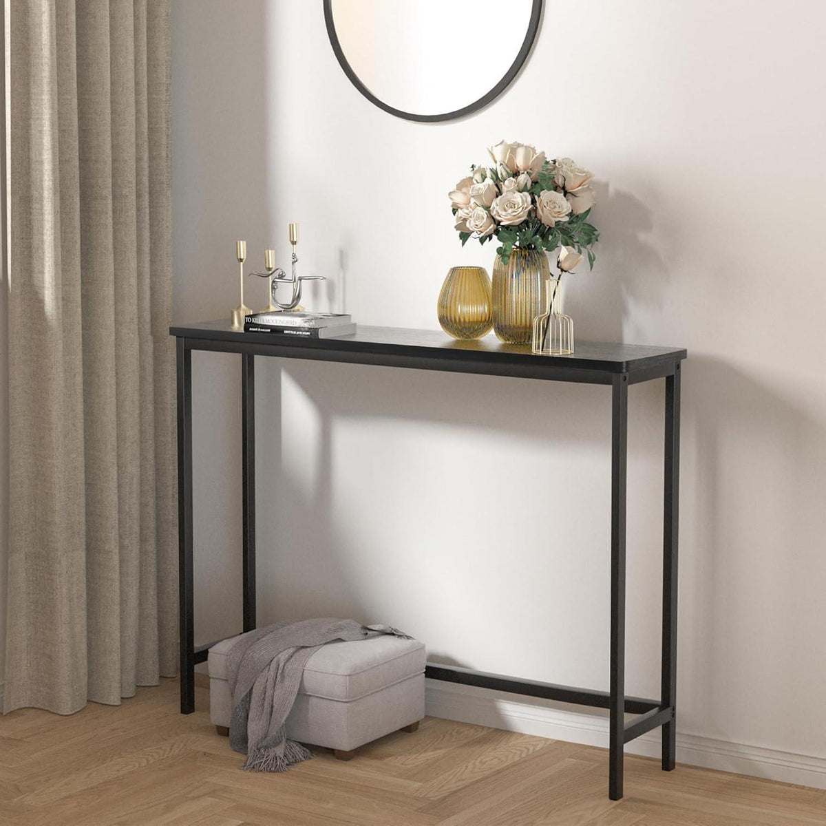 Schmaler Bambus Konsolentisch Schwarz 100 cm – Flur & Wohnzimmer