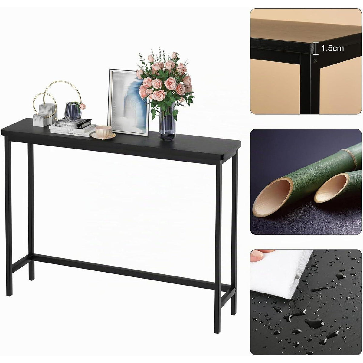 Schmaler Bambus Konsolentisch Schwarz 100 cm – Flur & Wohnzimmer