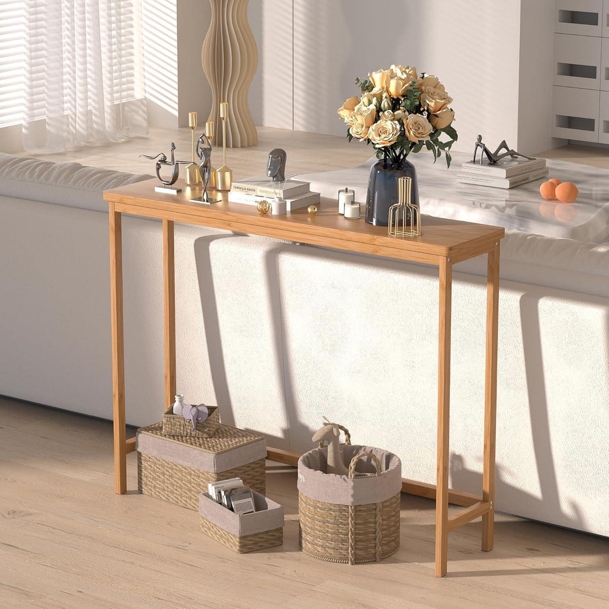 Bambus Konsolentisch Schmal 100cm – Beistelltisch für Flur & Wohnzimmer