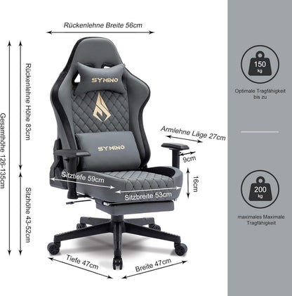 Ergonomischer Gaming Stuhl mit Massagefunktion und 200kg Belastbarkeit