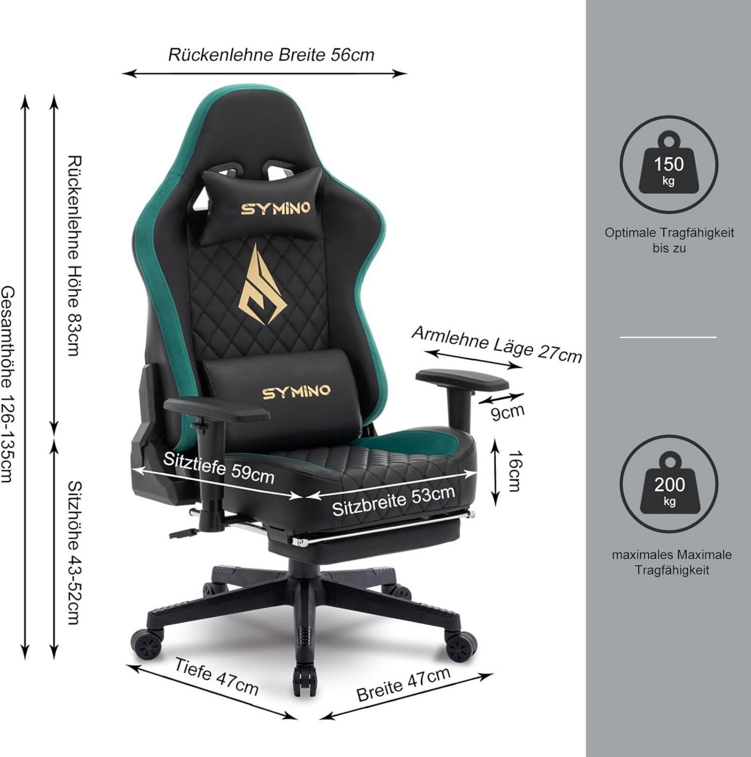 Ergonomischer Gaming Stuhl mit Massagefunktion, verstellbare