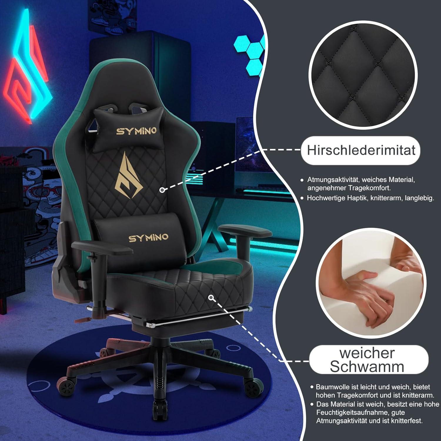 Symino Gaming Stuhl mit Massagefunktion und 200kg Belastbarkeit