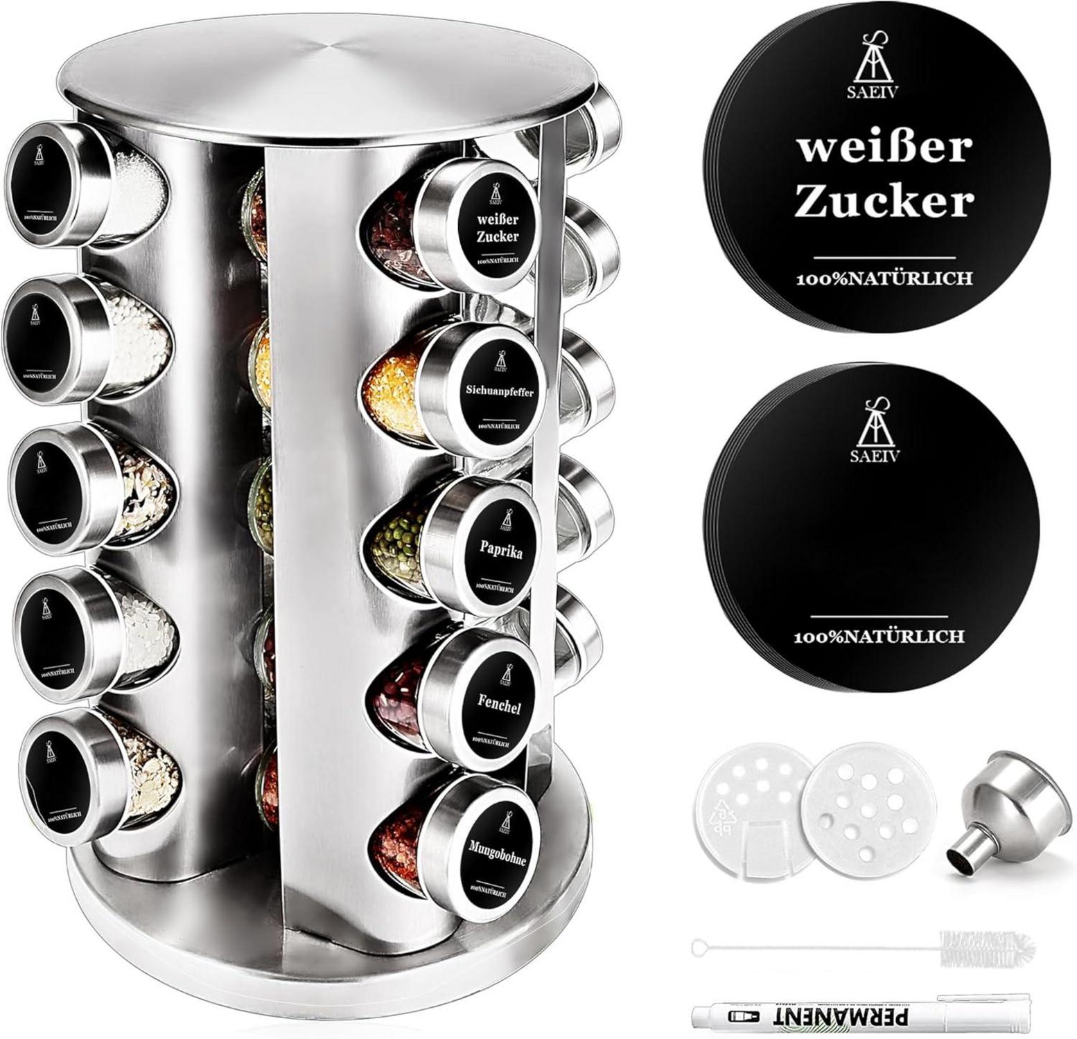 360° Rotation Gewürzregal mit 20 Gewürzdosen und Etiketten