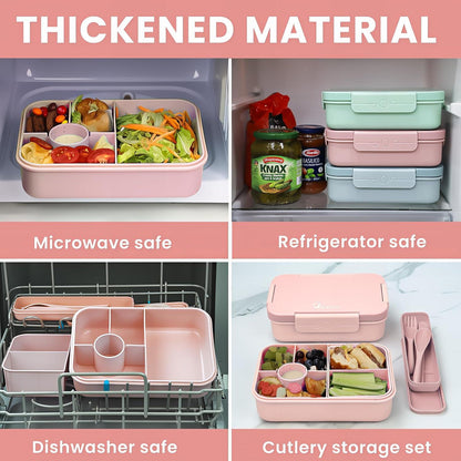 Bugucat Lunchbox Kinder mit Fächern 1300ml 3-teilig Auslaufsicher Bento Box Rose
