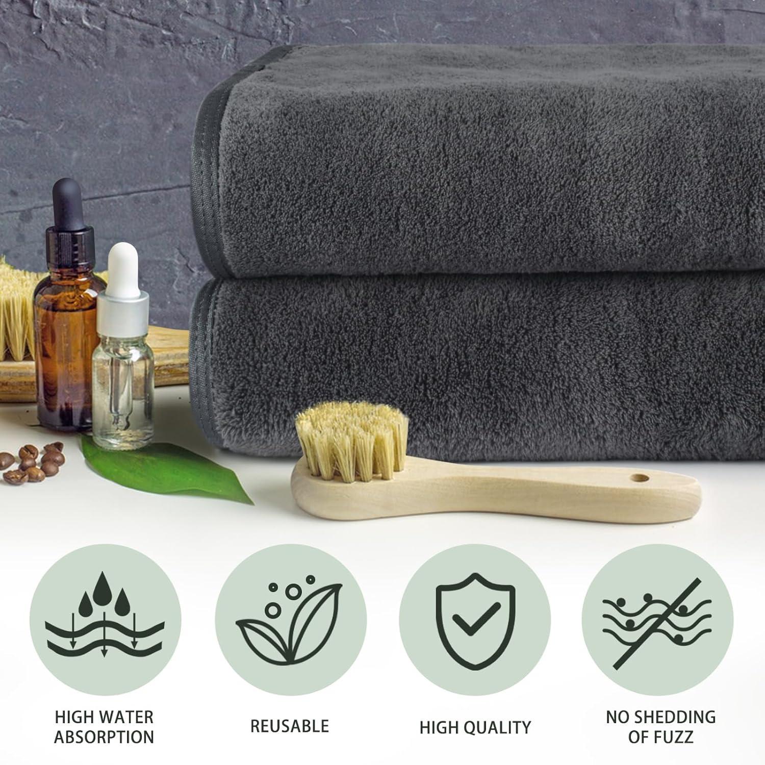 Mikrofaser Handtuch Haare 2er Pack Flauschig Saugstark 50x100cm Dunkelgrau