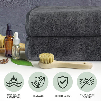 Mikrofaser Handtuch Haare 2er Pack Flauschig Saugstark 50x100cm Dunkelgrau
