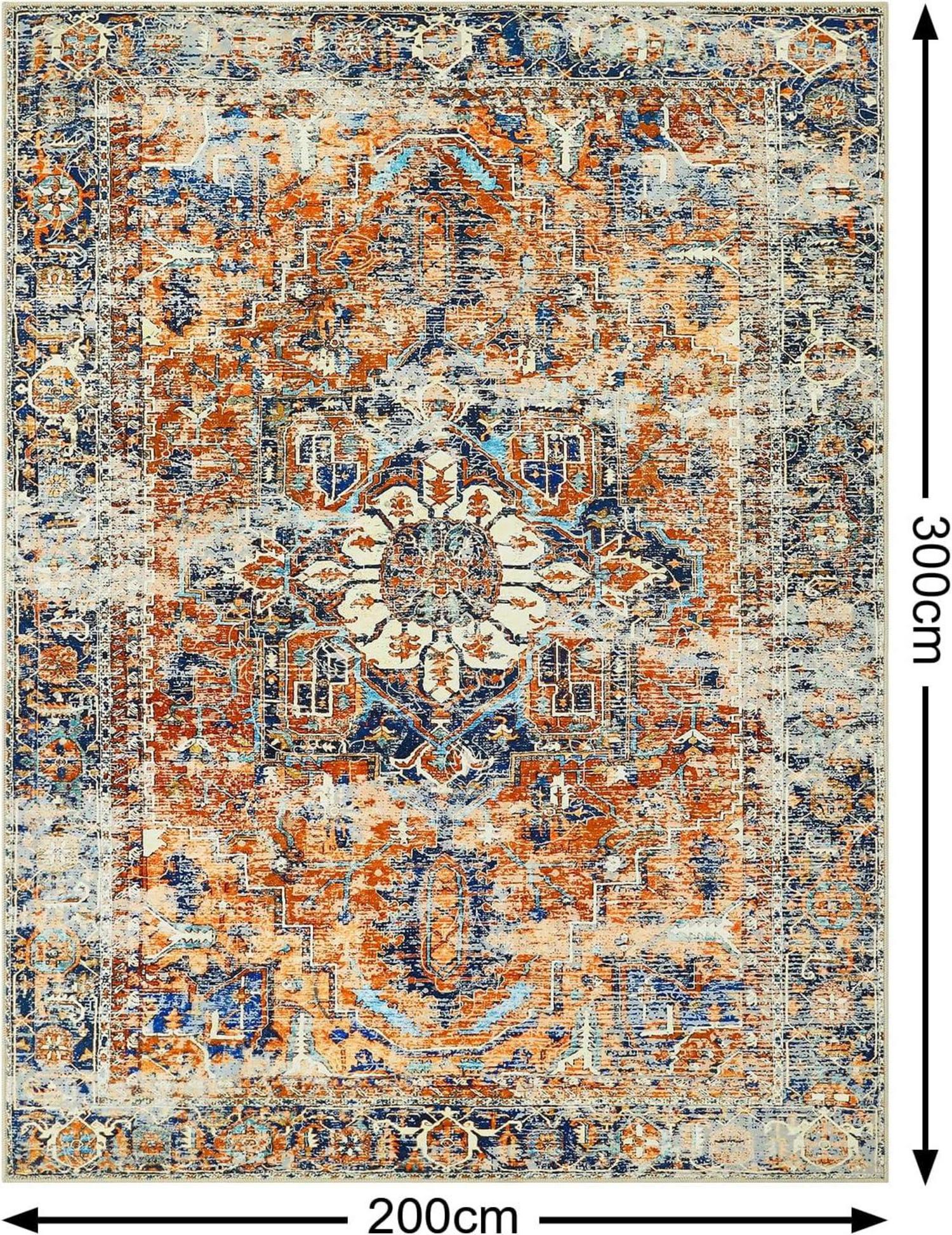 Boho Teppich 200x300 cm Orange Kurzflor Vintage Design