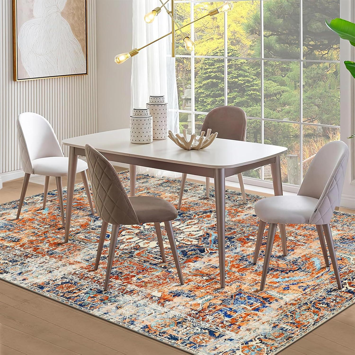 WONGS BEDDING Boho Teppich Orange Kurzflor 200x300 cm waschbar rutschfest