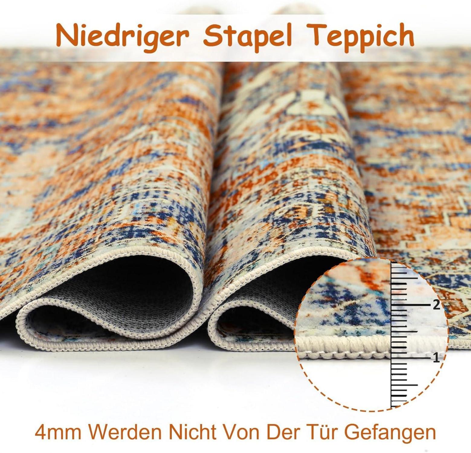Boho Teppich Orange Kurzflor Vintage Design Waschbar 200 x 300 cm