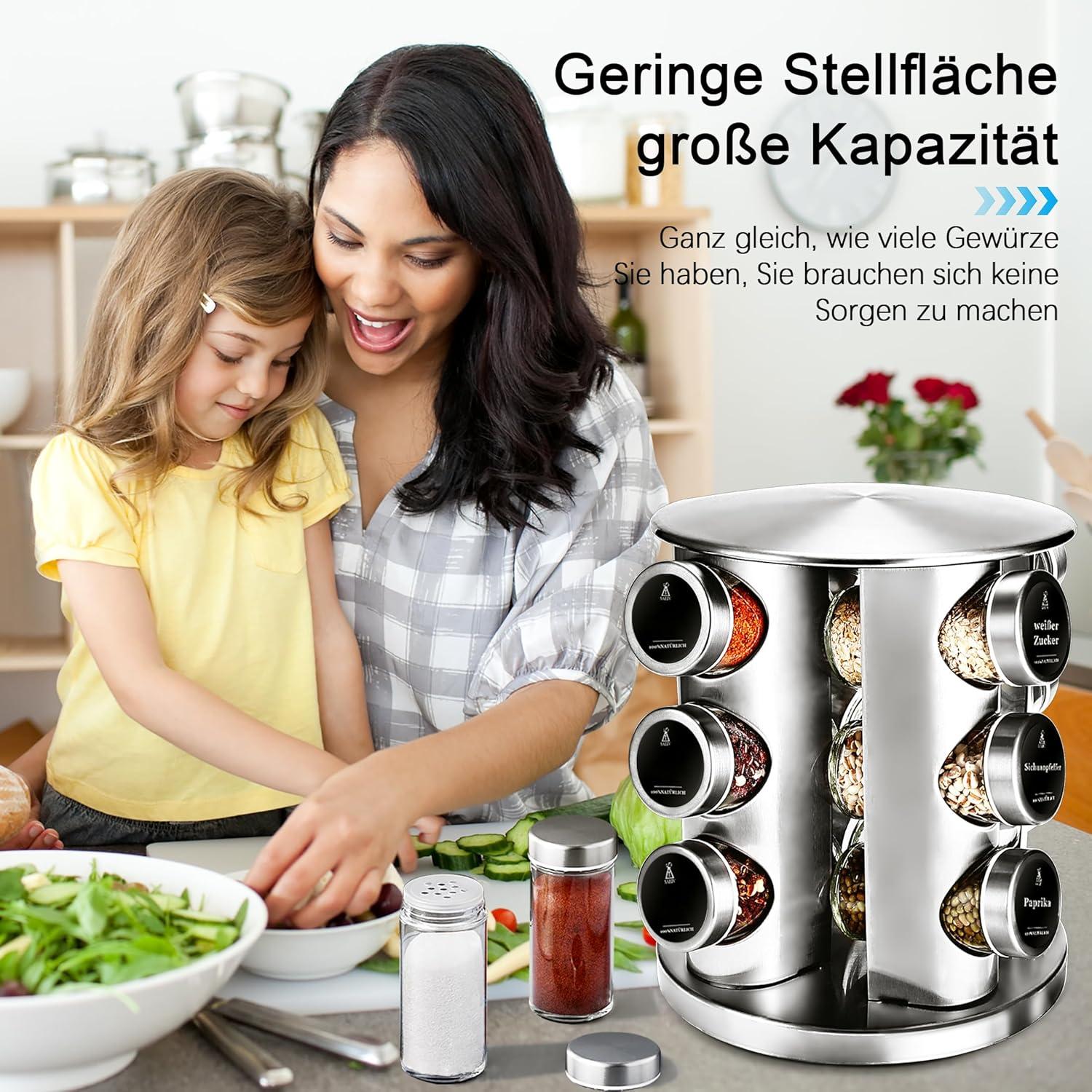Gewürzregal 360° Rotation Stehend Gewürzorganizer 12 Gewürzdosen 100ml