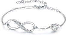Infinity Armband Damen 925 Silber Herz Kristallen Verstellbar Geschenk