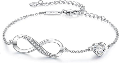 Infinity Armband Damen 925 Silber Herz Kristallen Verstellbar Geschenk