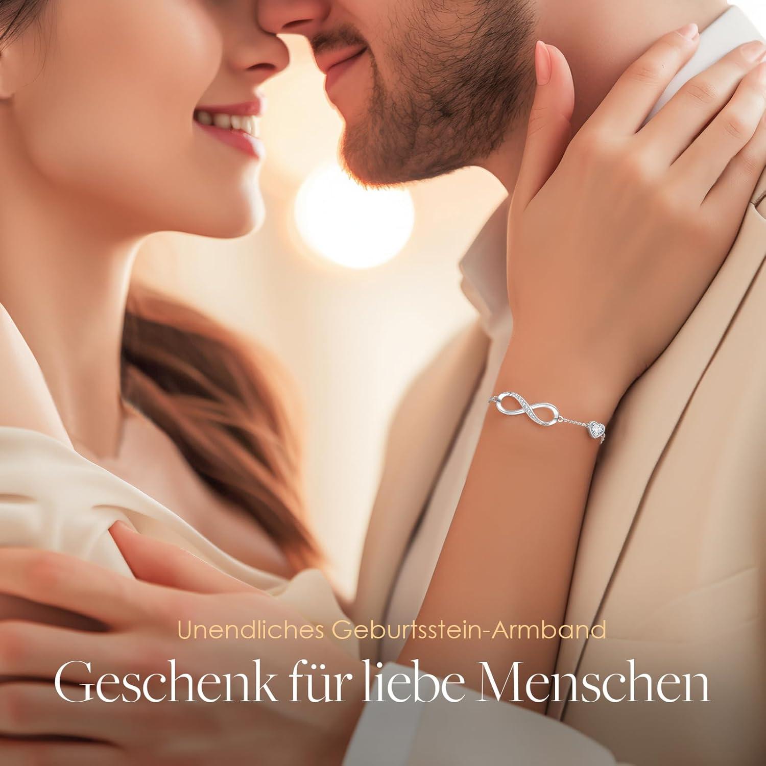 Infinity Armband Damen 925 Silber Herz Kristallen Verstellbar Geschenk
