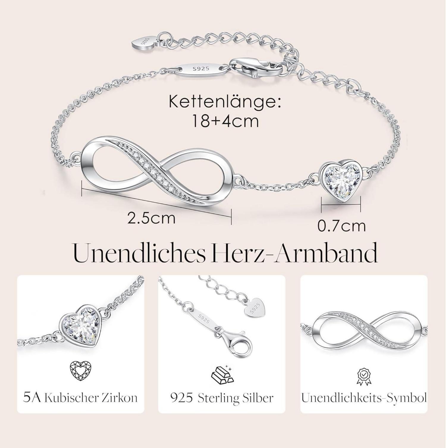 Infinity Armband Damen 925 Sterling Silber Rosegold Kristallen Verstellbar
