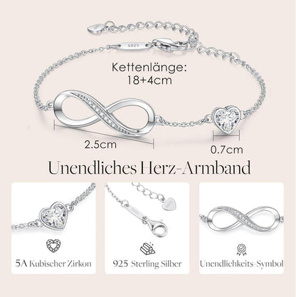 Infinity Armband Damen 925 Sterling Silber Rosegold Kristallen Verstellbar