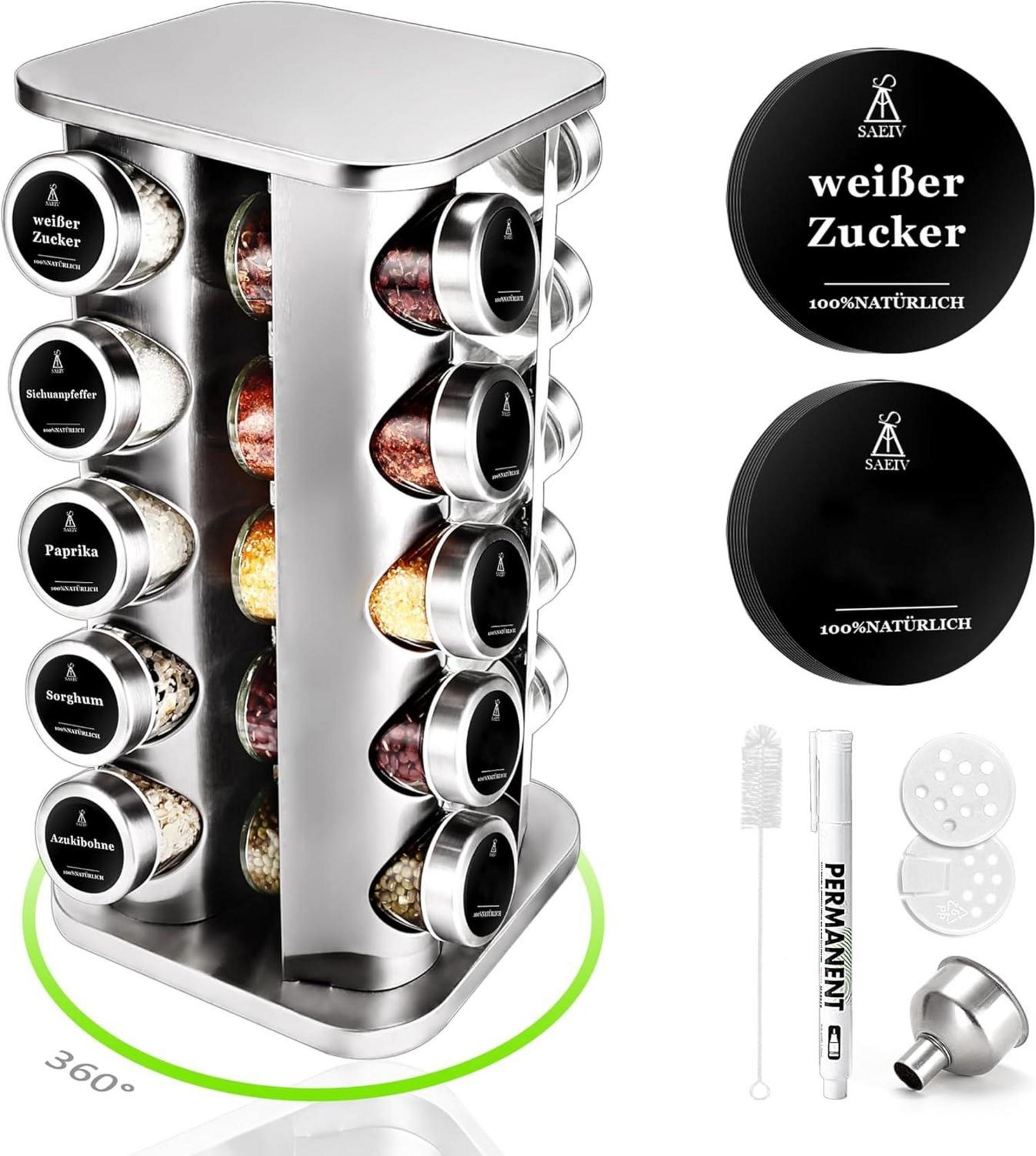 Gewürzregal mit 20 Gewürzdosen | Drehbares Organizer-Set mit Etiketten