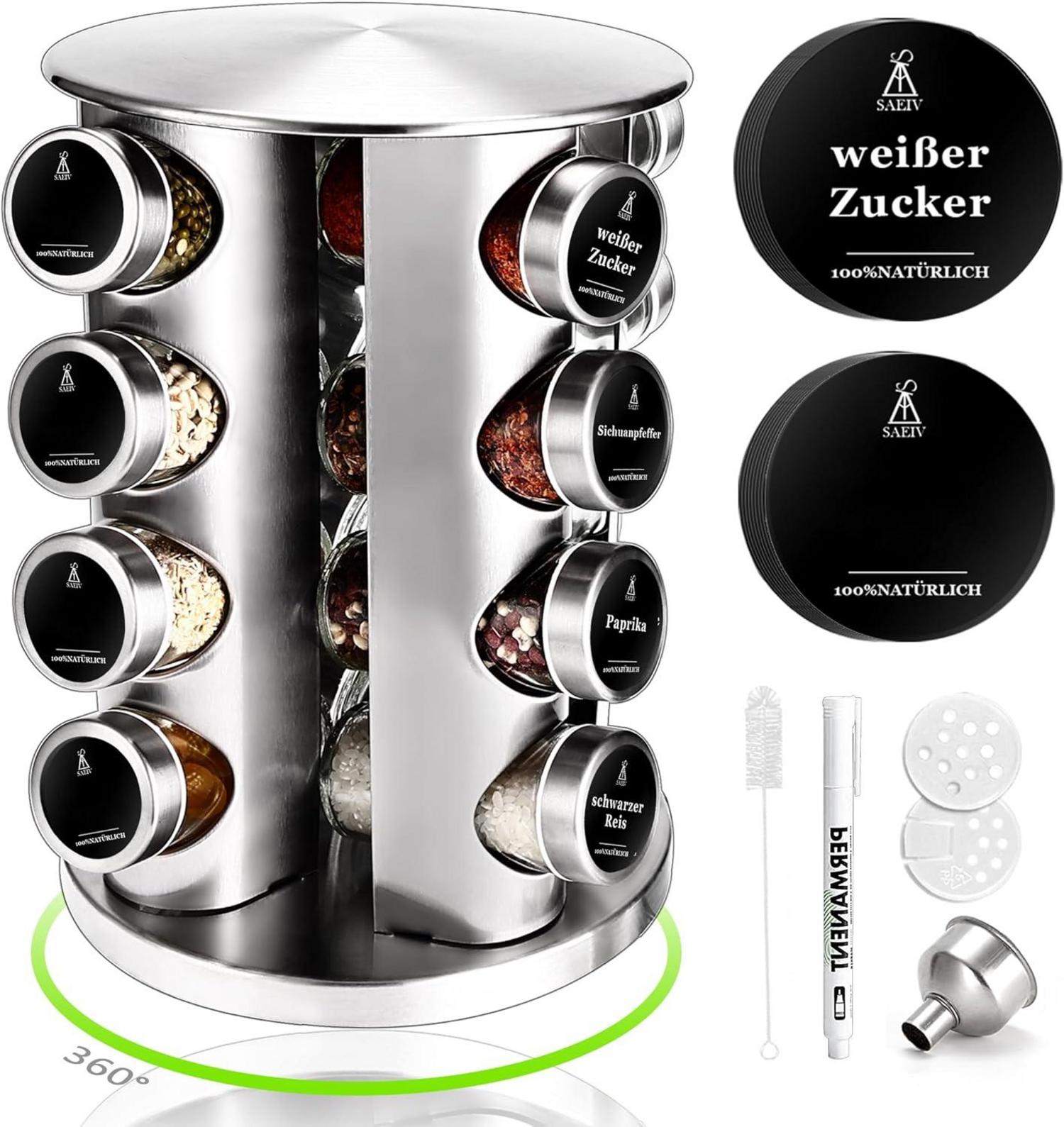 Gewürzregal Stehend 360° Rotation 16 Gläser Gewürz Organizer