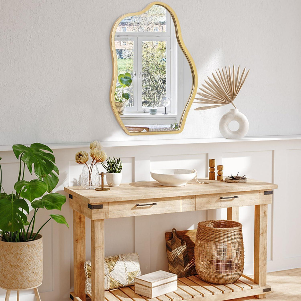 Moderner Wandspiegel Wolke Asymmetrisch Holzrahmen Gold 65x45 cm