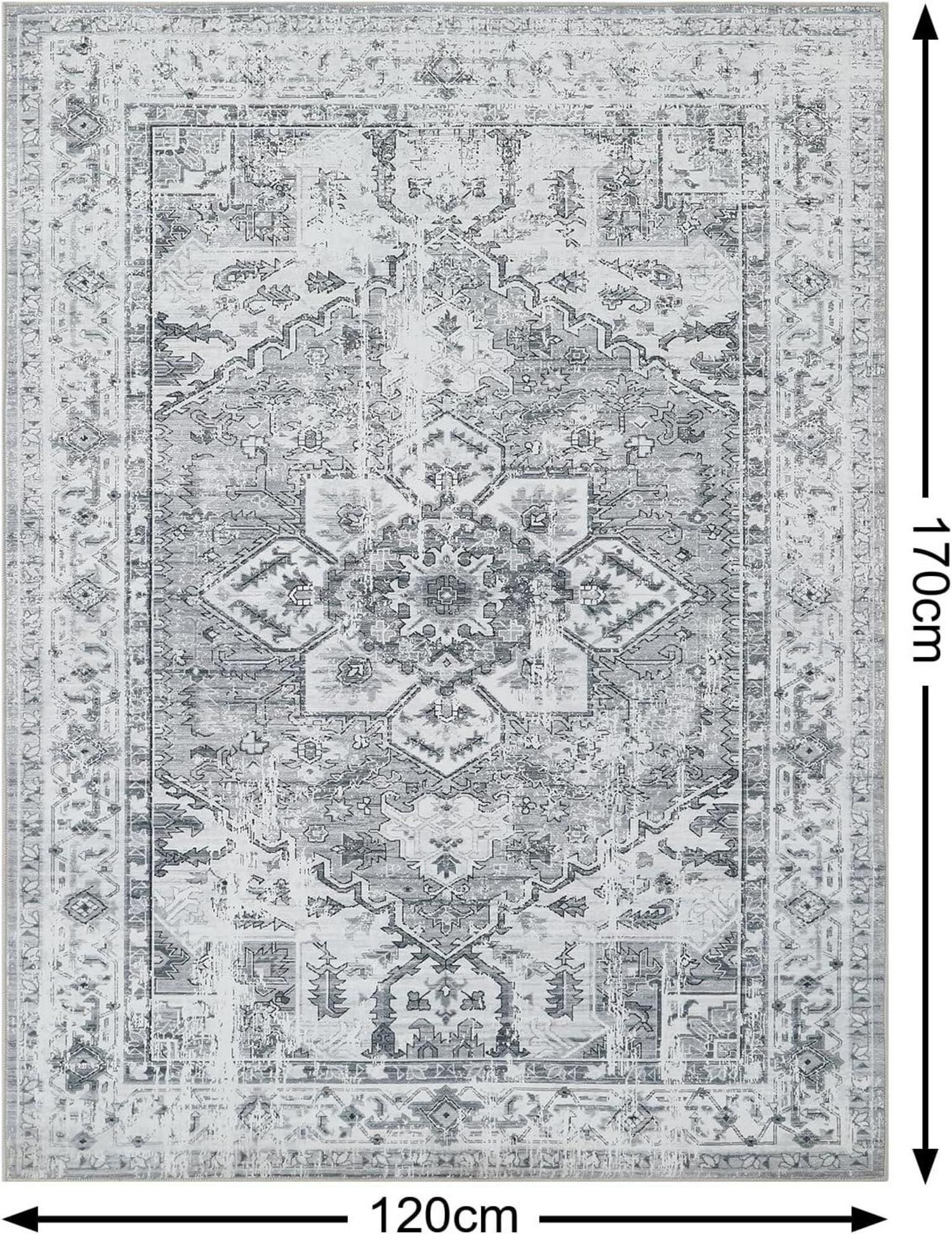 Boho Teppich 120 x 170 cm Grau Kurzflor Waschbar rutschfest