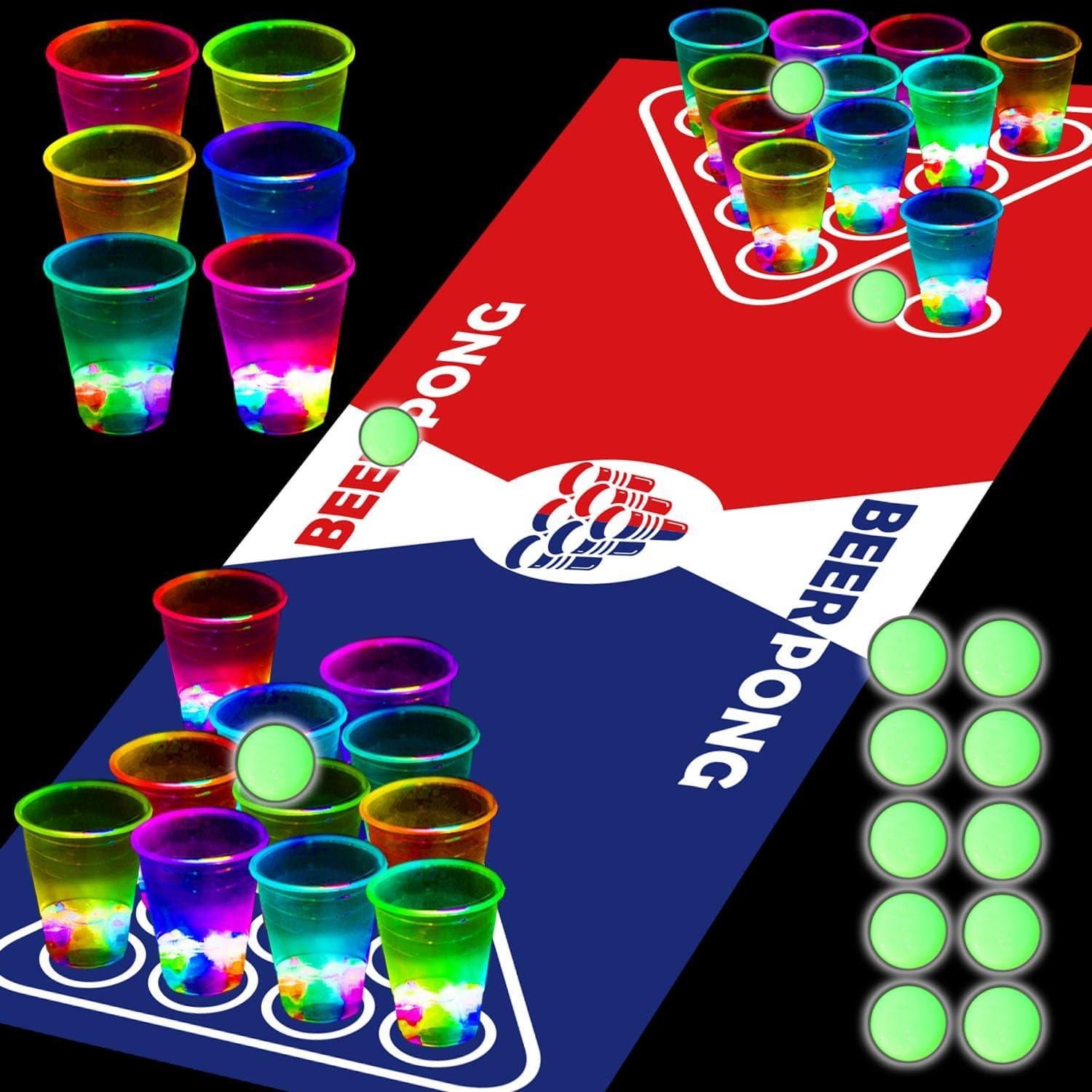 32 Leuchtende Party-Tassen und 12 Leuchtende Pongs Set