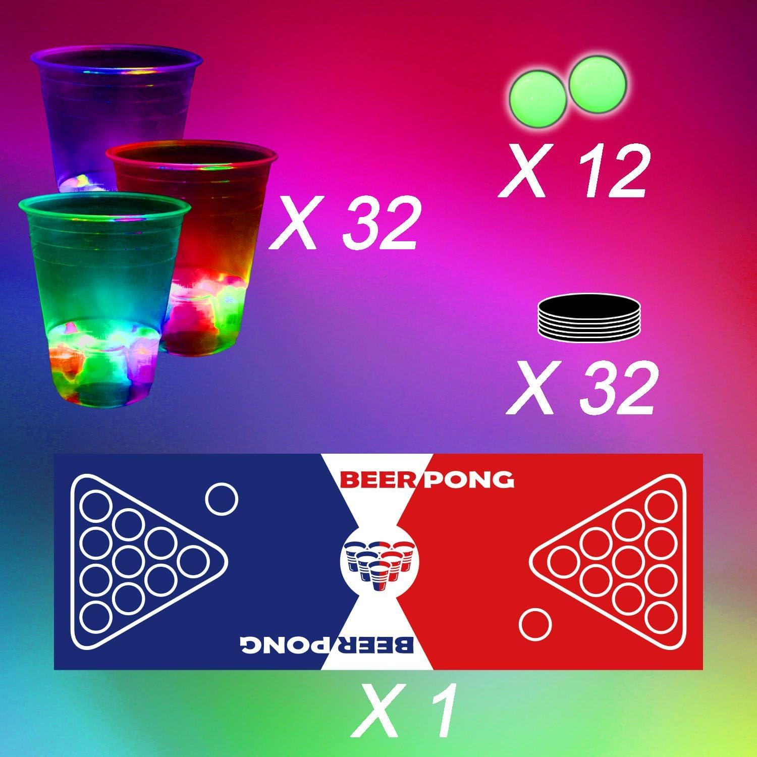 32 Leuchtende Party-Tassen und 12 Leuchtende Pongs Set