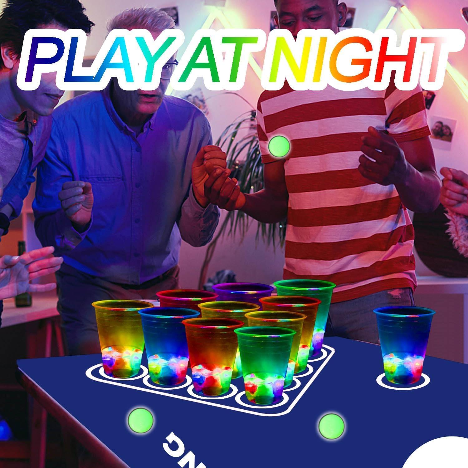 32 leuchtende Party-Tassen + 12 leuchtende Pongs Set Rot Blau Glow in the Dark
