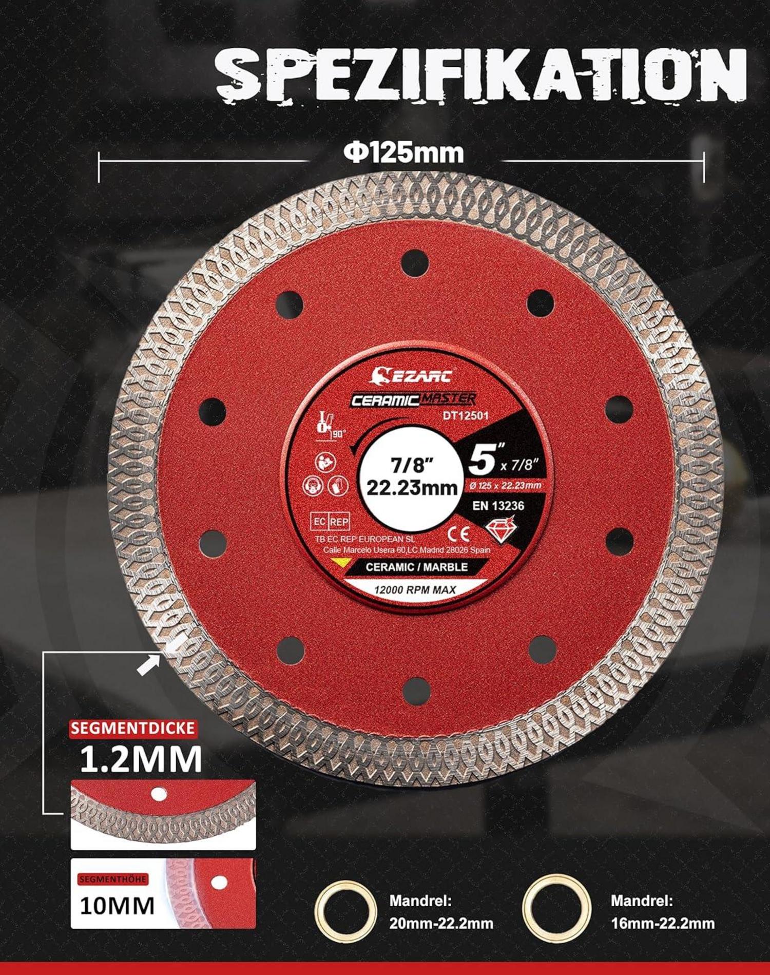 Diamant Trennscheiben 125 mm Extra Dünn Fliesen Keramik