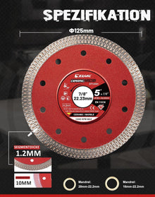 Diamant Trennscheiben 125 mm Extra Dünn Fliesen Keramik