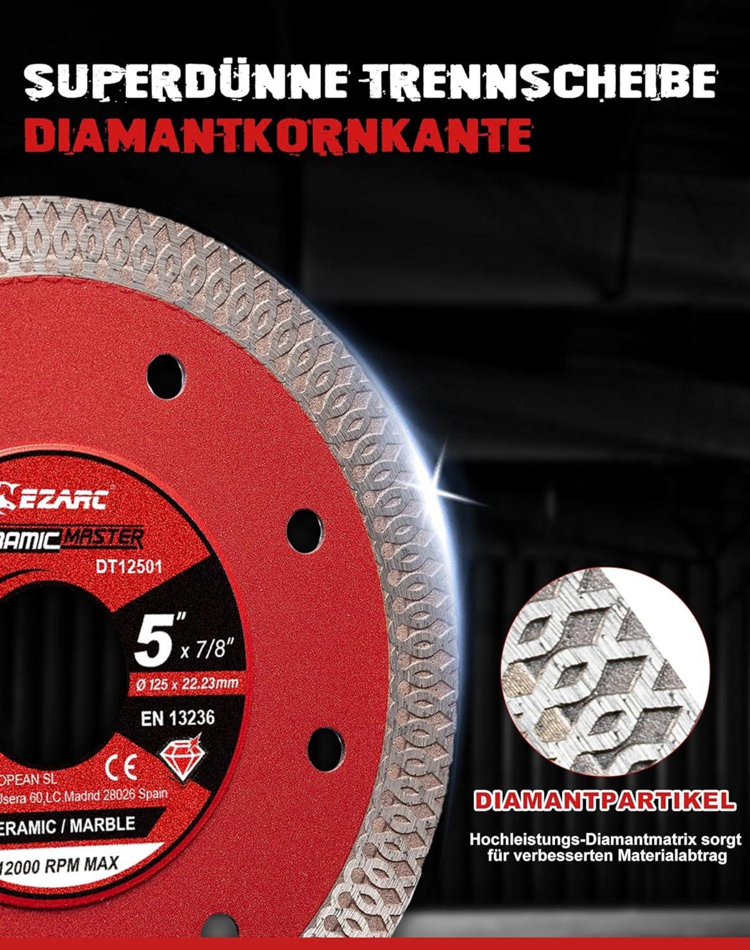 EZARC Diamant Trennscheiben 125 mm Extra Dünn Nass Trocken 2er-Set