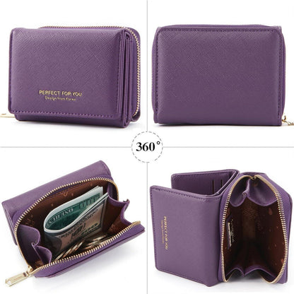 ANYWN Geldbörse Damen klein Aubergine Vegan-leder mit Münzfach
