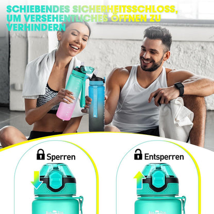AOPREL Trinkflasche 1L mit Stroh, BPA-frei, Auslaufsicher, Zeitmarkierungen, Spülmaschinenfest, Grün/Lila