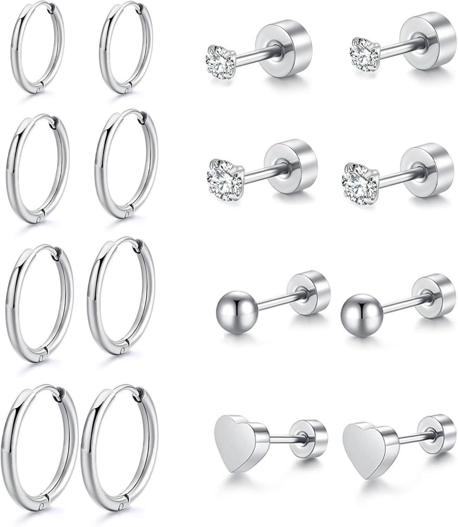 Ohrringe Set Edelstahl Kreolen Ohrstecker Zirkonia 8 Paar