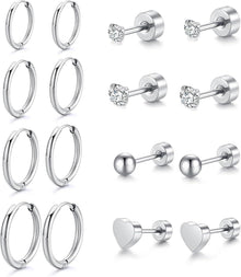 Ohrringe Set Edelstahl Kreolen Ohrstecker Zirkonia 8 Paar