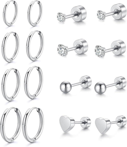 Ohrringe Set Edelstahl Kreolen Ohrstecker Zirkonia 8 Paar