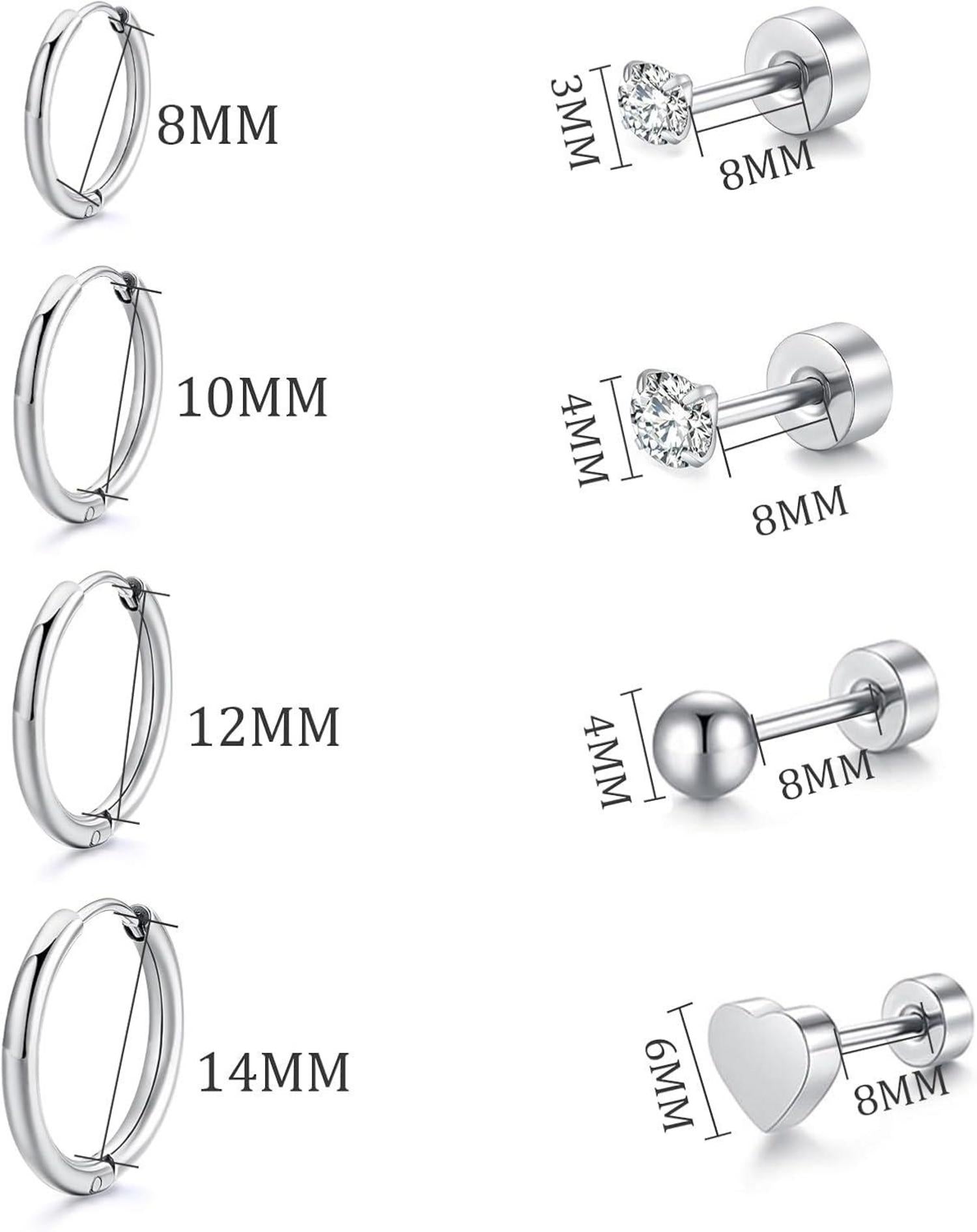 LOCCY Edelstahl Ohrringe Set 8 Paar Damen Zirkonia Kreolen