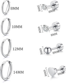 LOCCY Edelstahl Ohrringe Set 8 Paar Damen Zirkonia Kreolen