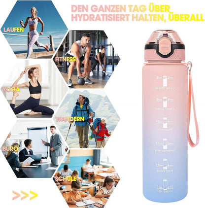 AOPREL 1L Trinkflasche mit Stroh BPA-frei Zeitmarkierungen