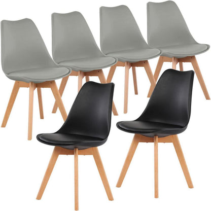 Esszimmergruppe für 6 Personen – Weißer Tisch & Grau/Schwarz Stühle