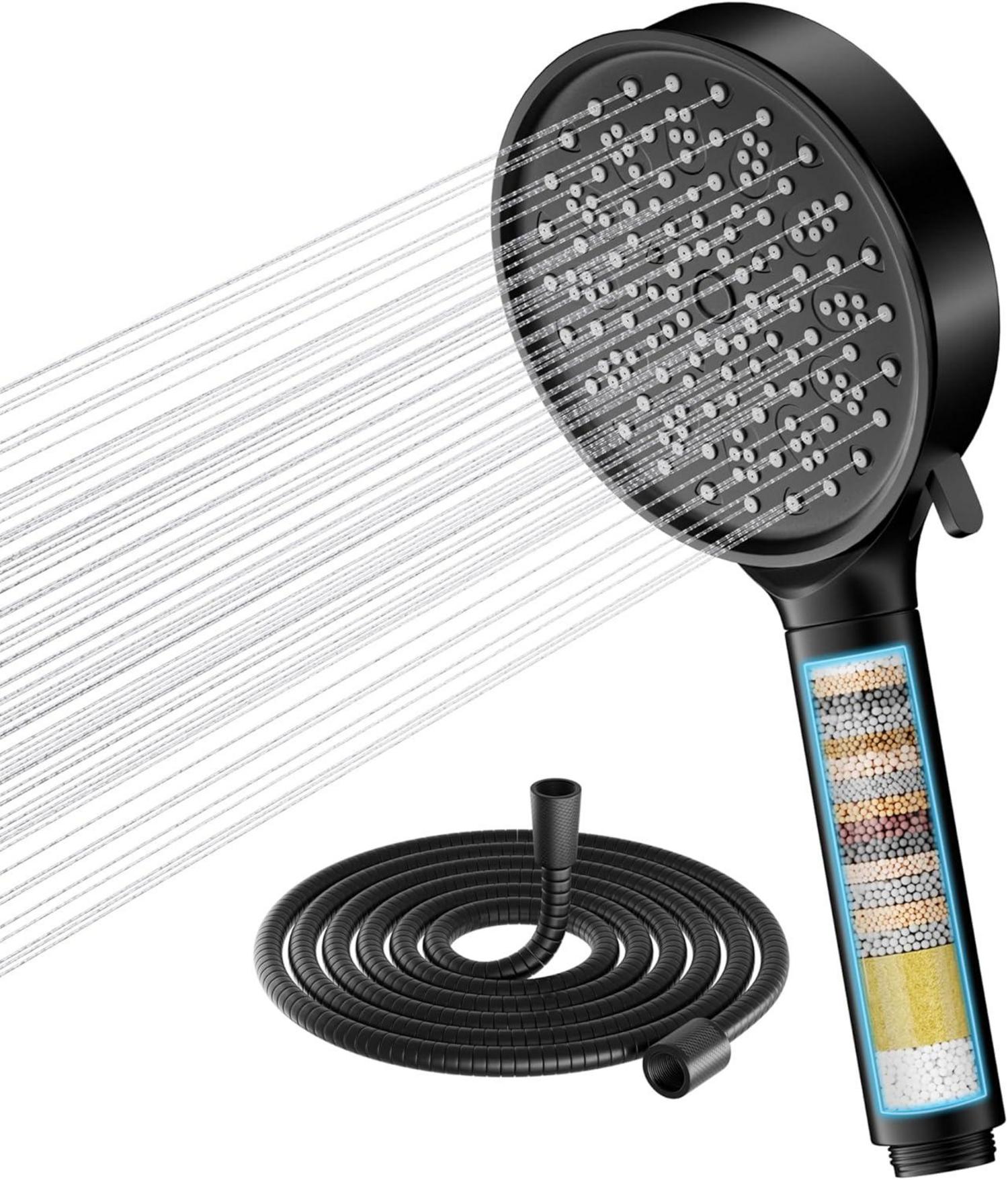 Hochdruck Duschkopf 20-stufiger Filtration Schwarz 6 Strahlarten