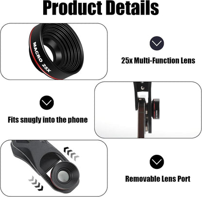 25x Makroobjektiv Handy Clip-On - Hochwertige Makrolinse Smartphone