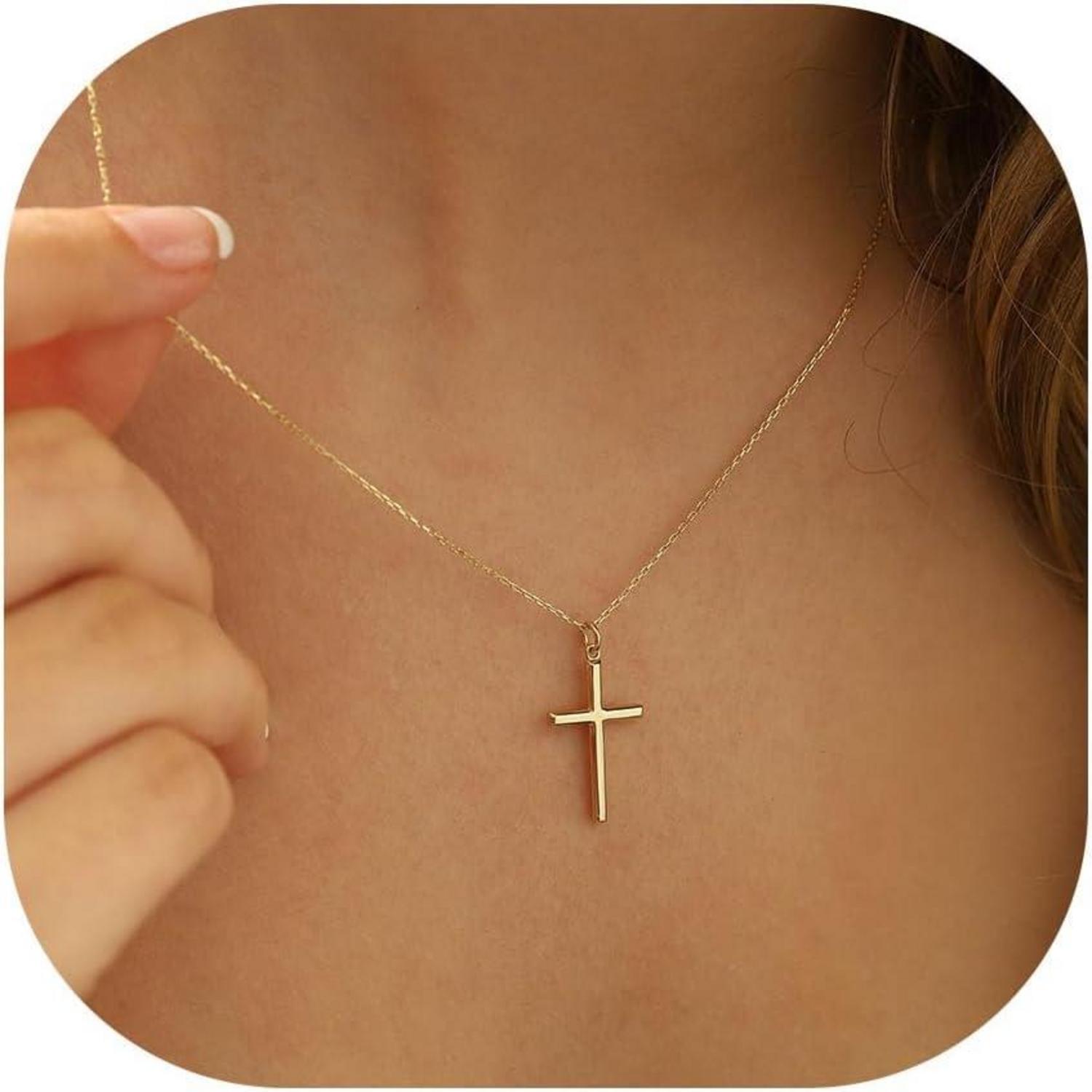 Kreuz Kette Gold Damen 14K Vergoldet Layered Choker Halskette