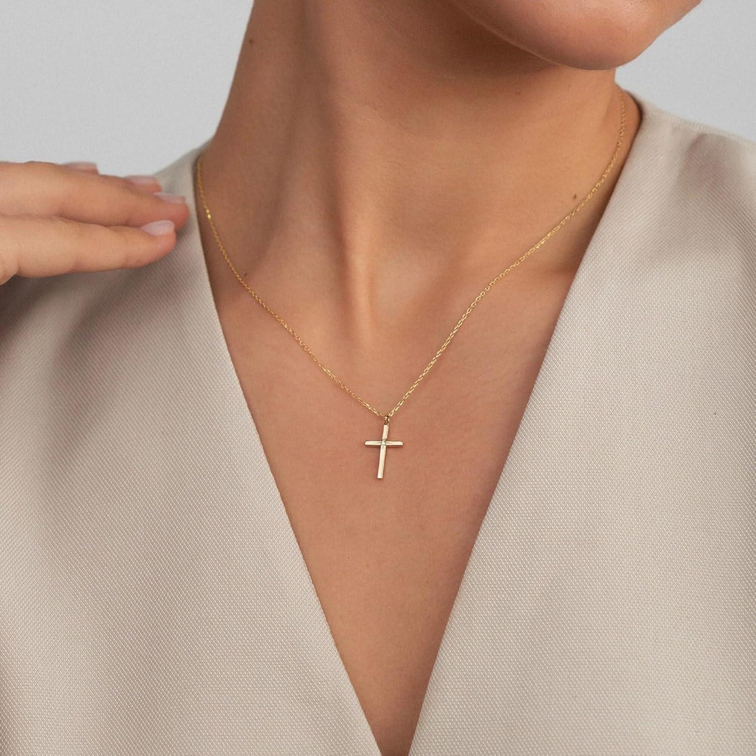 TINGN Kreuz Kette Goldkette Damen 14K Gold Vergoldet Layered Kreuzkette Halskette Choker Kette Gold Modeschmuck Frauen