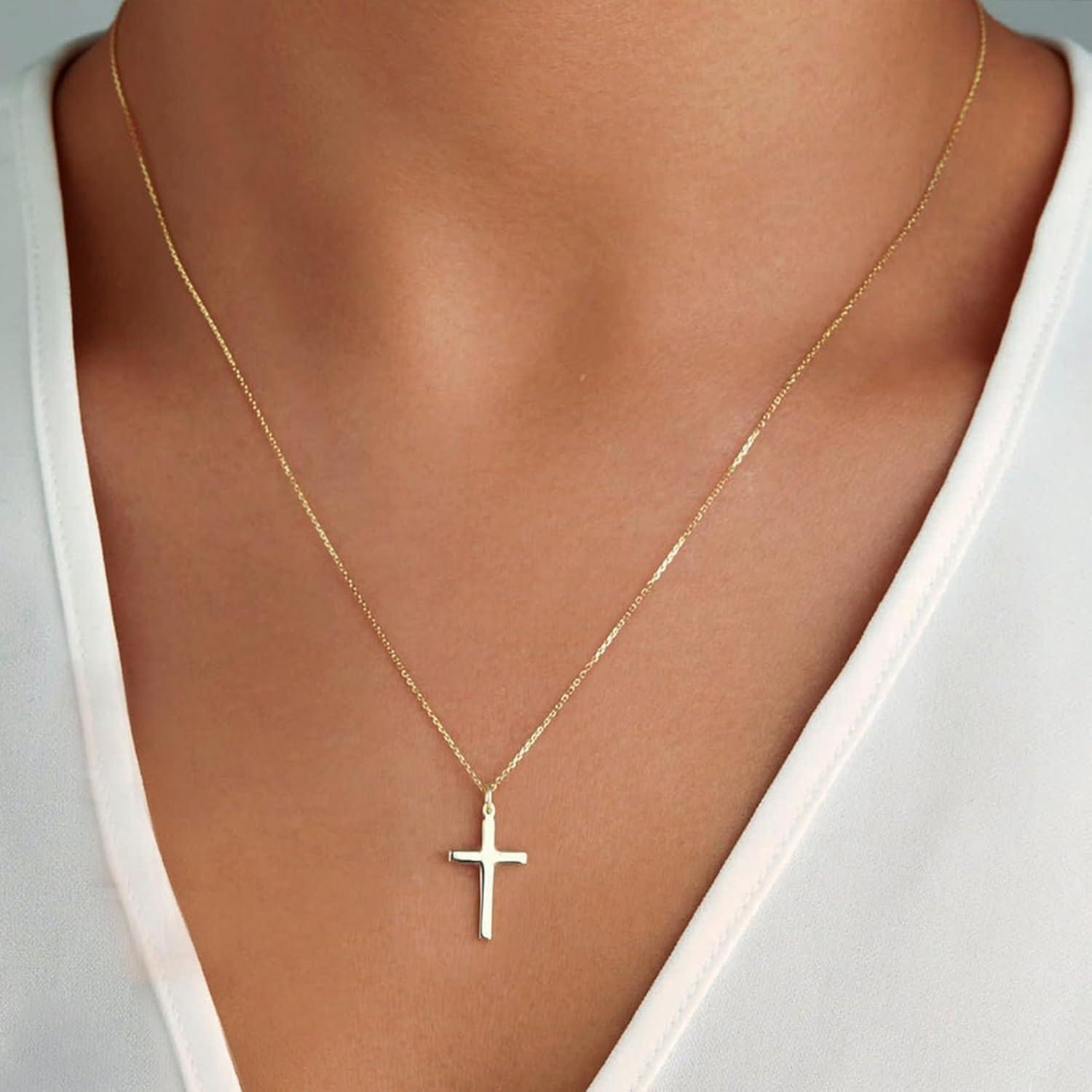 Gold Kreuz Kette 14K Vergoldet Damen Layered Choker Halskette