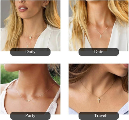 Gold Kreuz Kette 14K Vergoldet Damen Layered Choker Halskette