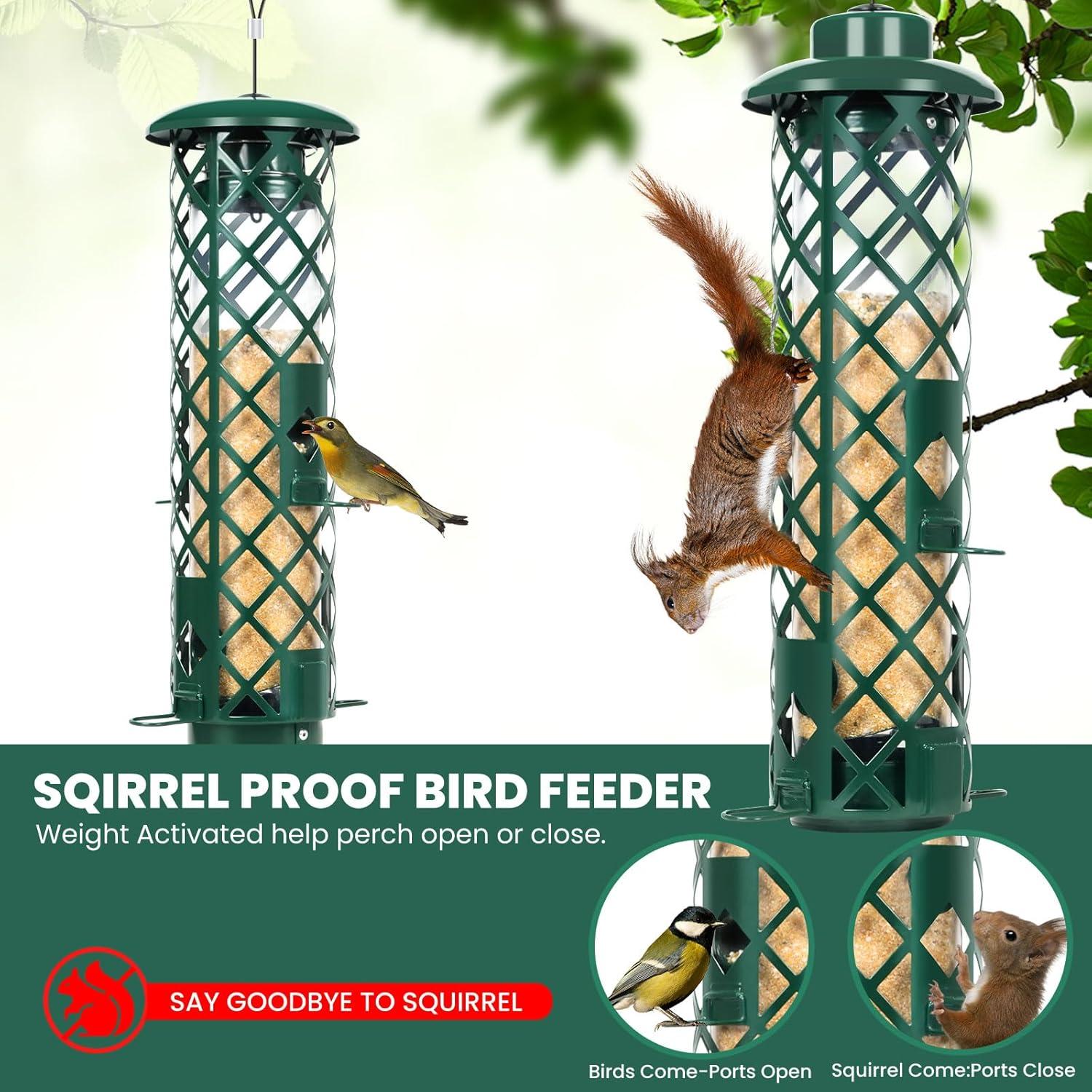 Vogelfuttersäule mit Eichhörnchen-Schutz, Metall, zum