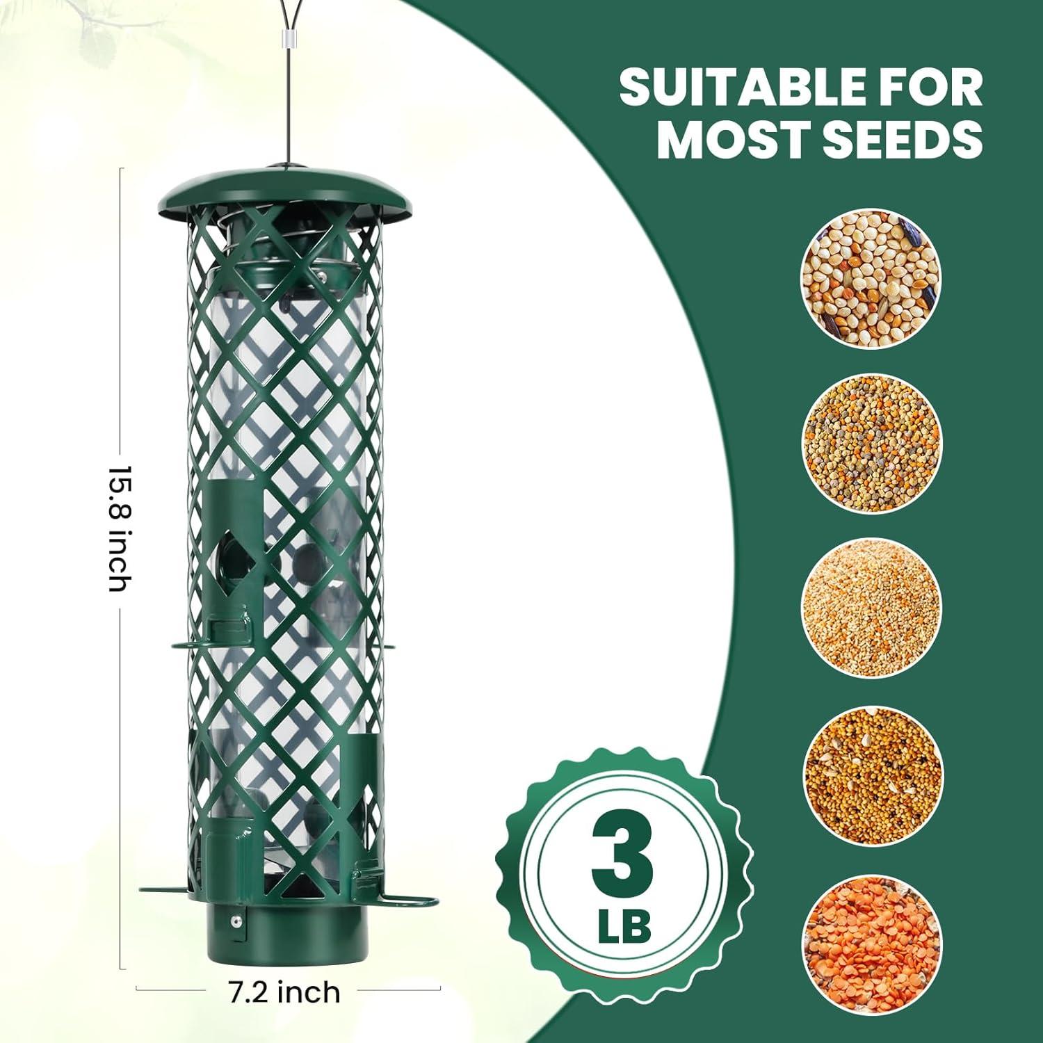 Vogelfuttersäule mit Metall-Schutz und Sitzstangen, 900g Fassungsvermögen